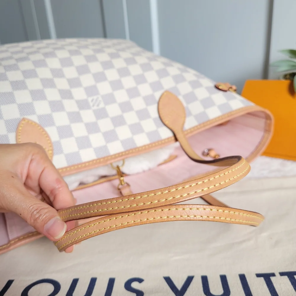 💕BEAUTIFUL Louis Vuitton Tote Bag Neverfull MM Damier AZUR "Rose Ballerine - Picture 5 of 16